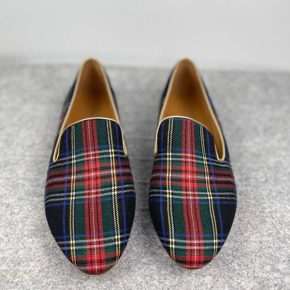 J‎ Crew Factory Plaid Flats Womens 7 Preppy Academic Tartan Slip On Shoes - Picture 12 of 15
